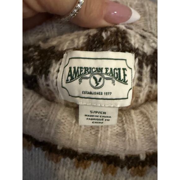 American Eagle Fair Isle Sweater Dress Cream Brown Cozy Size S - Picture 4 of 8